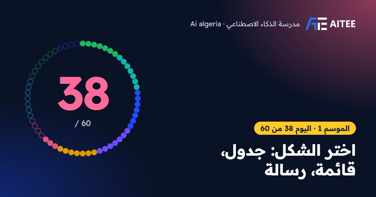 الموسم 1 · اليوم 38: اختر الشكل: جدول، قائمة، رسالة