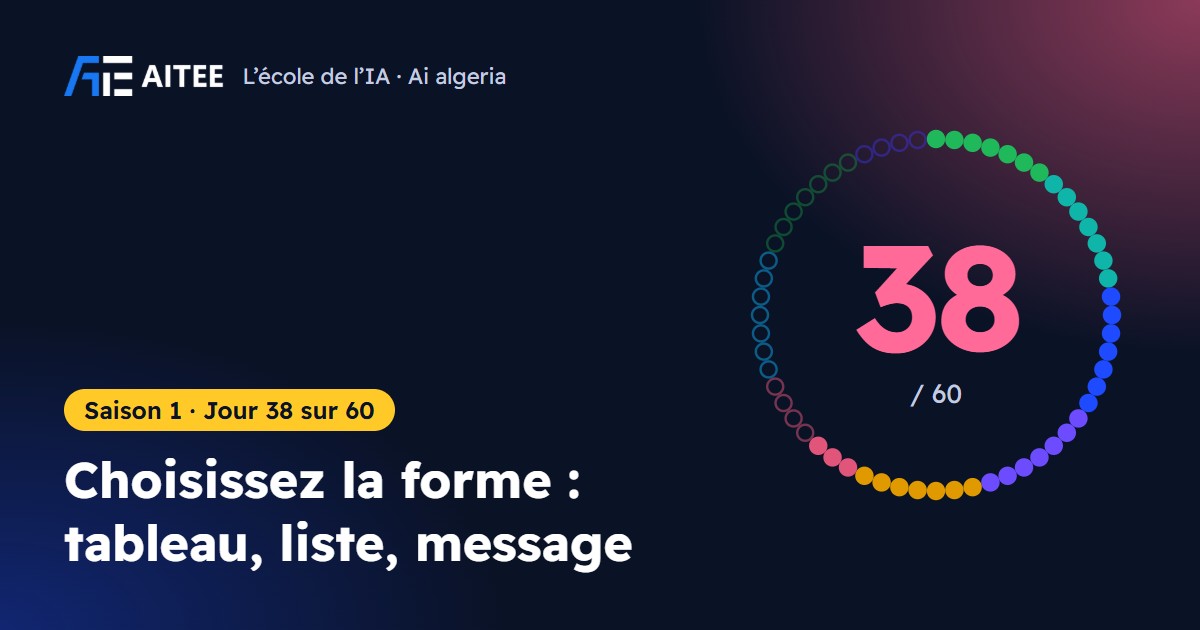 Saison 1 · Jour 38 : Choisissez la forme : tableau, liste, message
